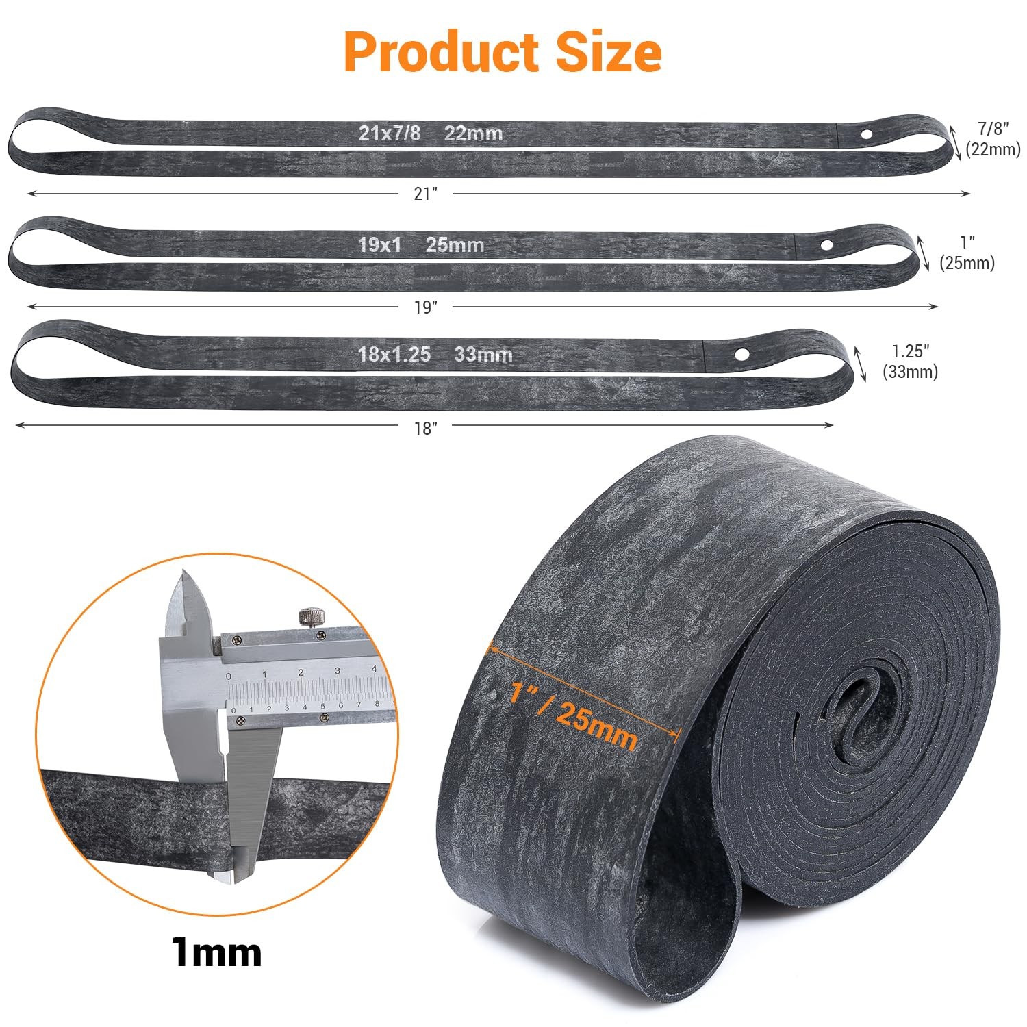 2 Pcs Black Motorcycle Rim Strips Bands 19 x 1 Inch