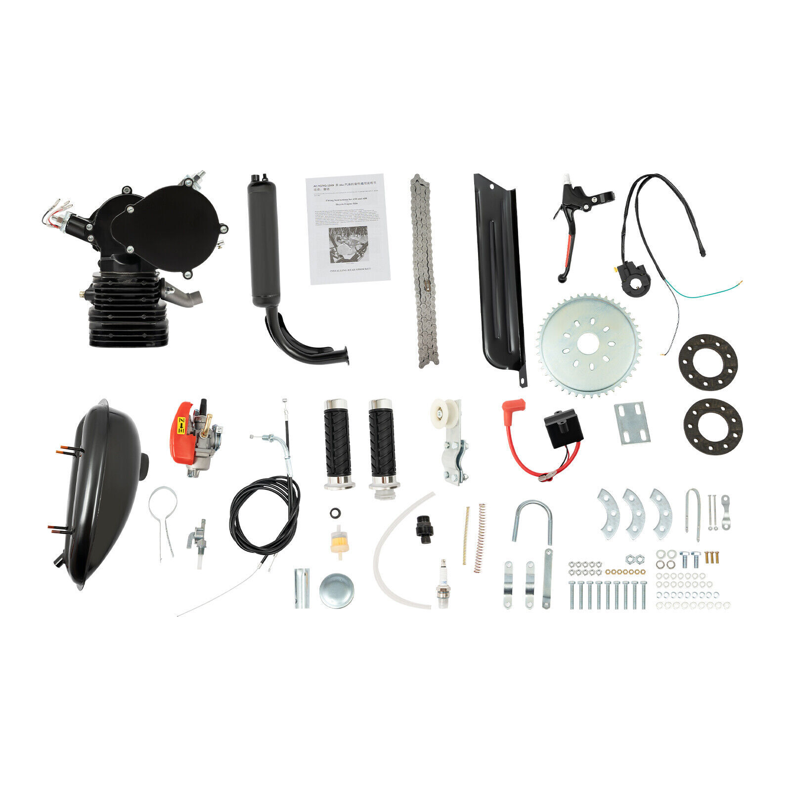 110cc Bicycle Gasoline Engine Motor Kit 2-Stroke Motorized Bike Kit Black US~
