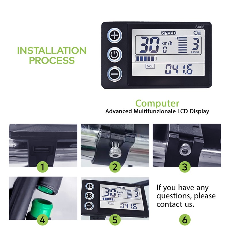 UART2 Digital Bike Speedometer Waterproof S866 LCD Display for Mountain Bicycles
