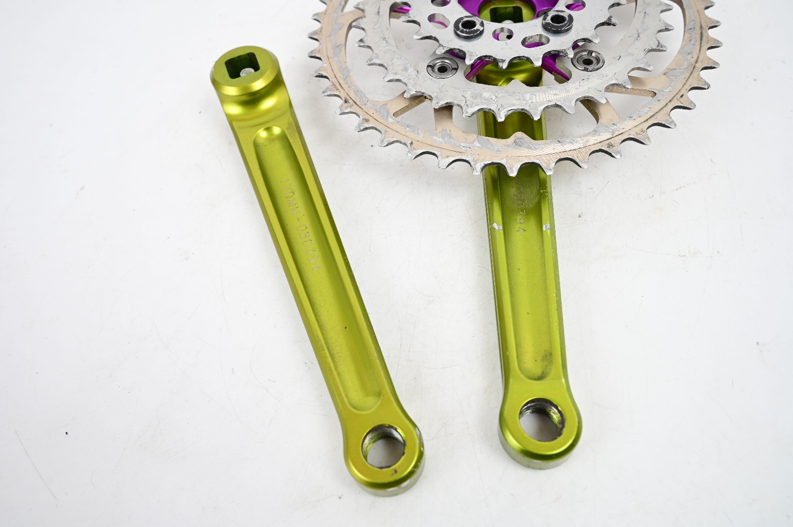 TNT HDS Crank Arms: Green + Purple Ano Spider – 170mm x 94/58 BCD 42/32/22t