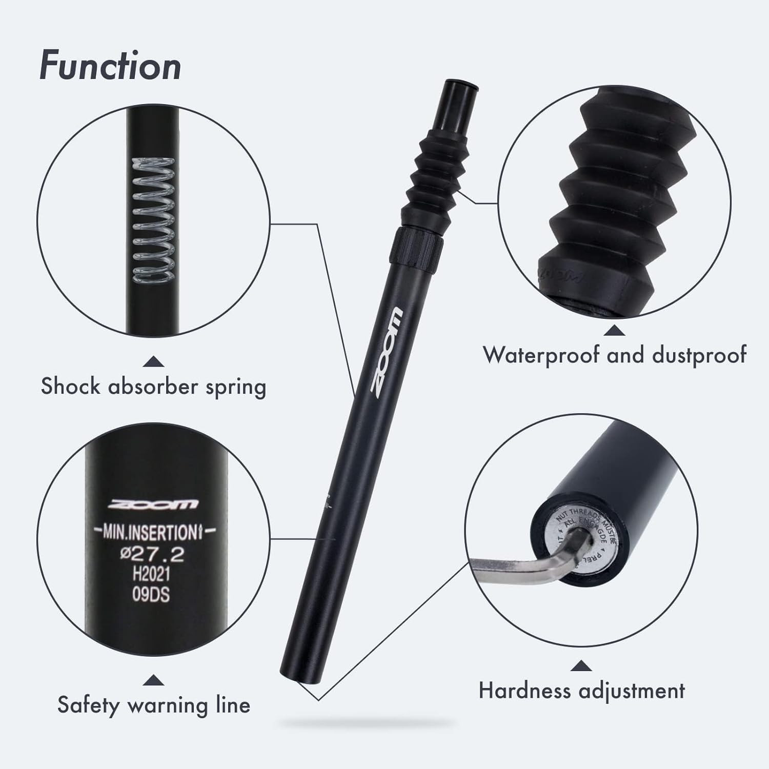 DJC Suspension Seatpost Shock Absorbing Bike Seat Post Adjustable Rebound 40Mm T