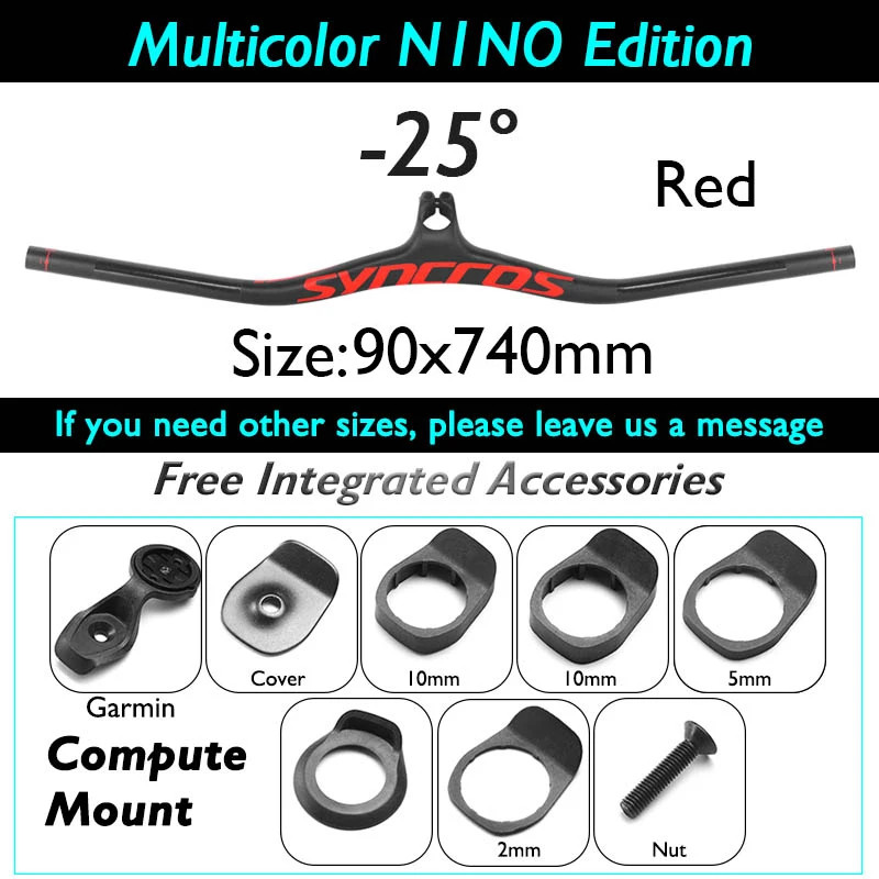 -8/-17/-25 Degree Carbon Fiber Mountain Bike Integrated Handlebar 90*740mm