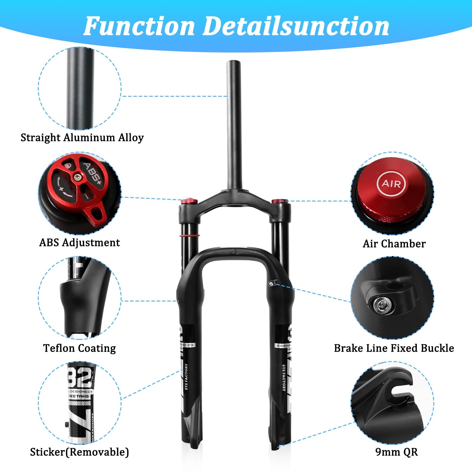 ZTZ 20 * 4.0 inch Fat Air Suspension Fork – 130mm Travel, 135mm Spacing Hub, 9mm