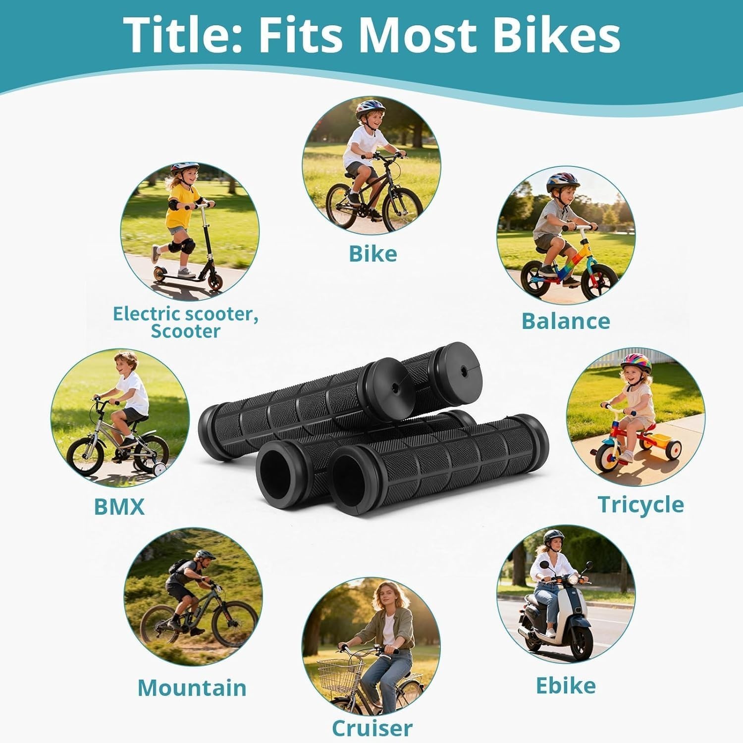 Bike Handlebar Grips Replacement Rubber Black Non Slip for Kids Bikes Scooters