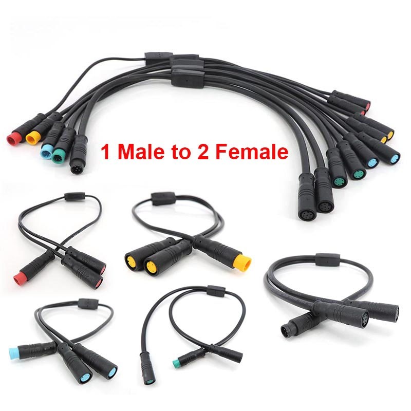 Waterproof Y Splitter E-bike m8 2/3/4/5/6 Pin 1 Male to 2 way Female wire cable