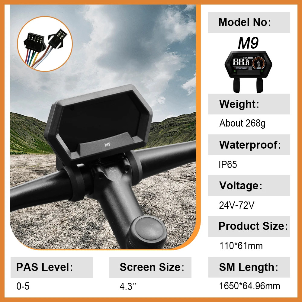 Electric Bicycle LCD Display M9 24V 36V 48V 52V 60V 72V SM/Waterproof Plug Use