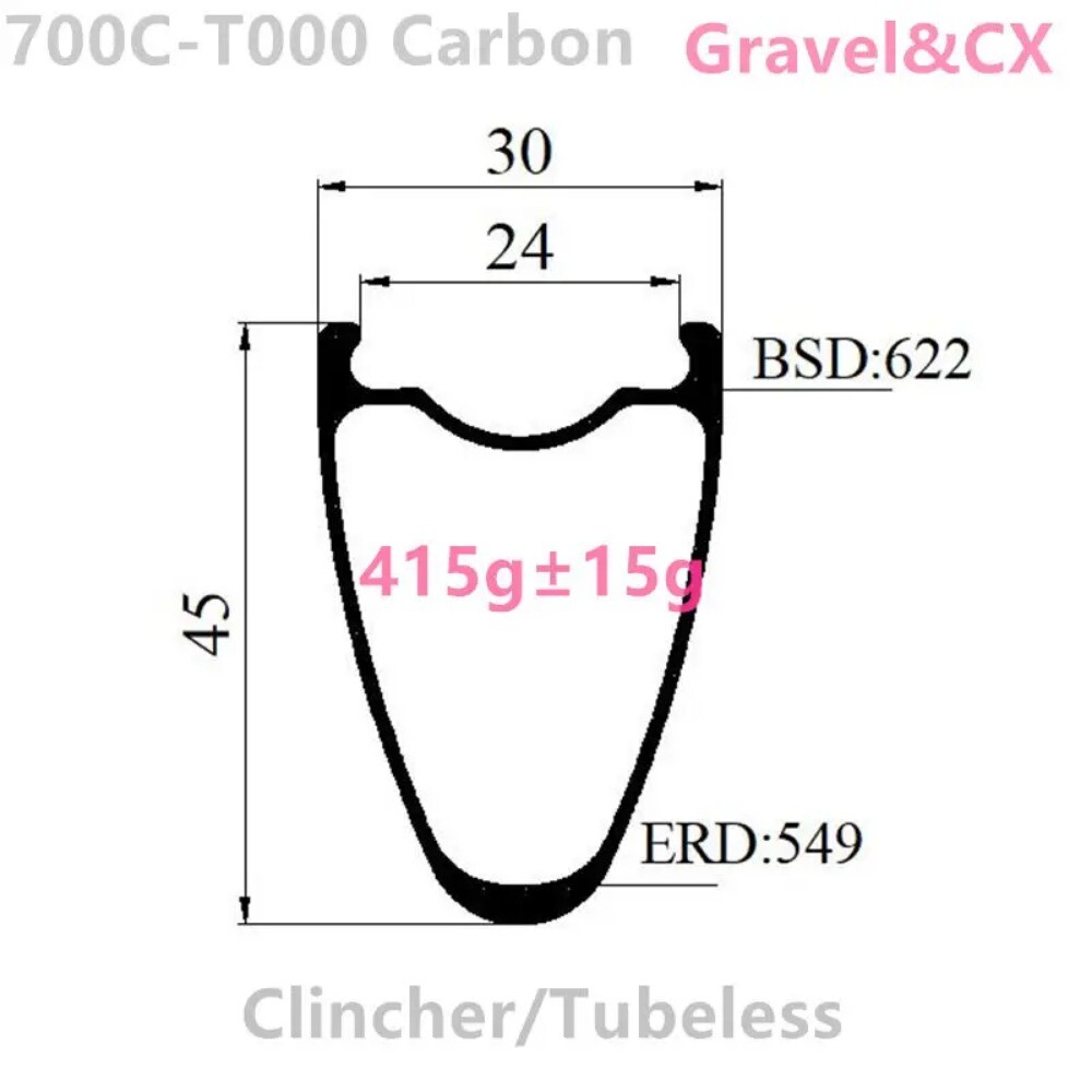 700C Super Light Carbon Rims 30mm Wide Symmetric 30mm-50mm Depth Disc Brake