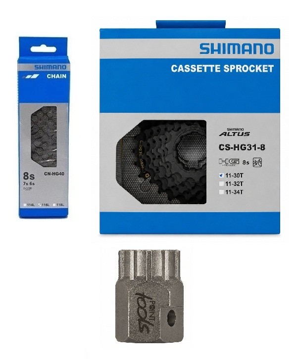 Shimano 8 Speed Wear Set HG40 Chain With Wish HG 31 Cassette And Puller