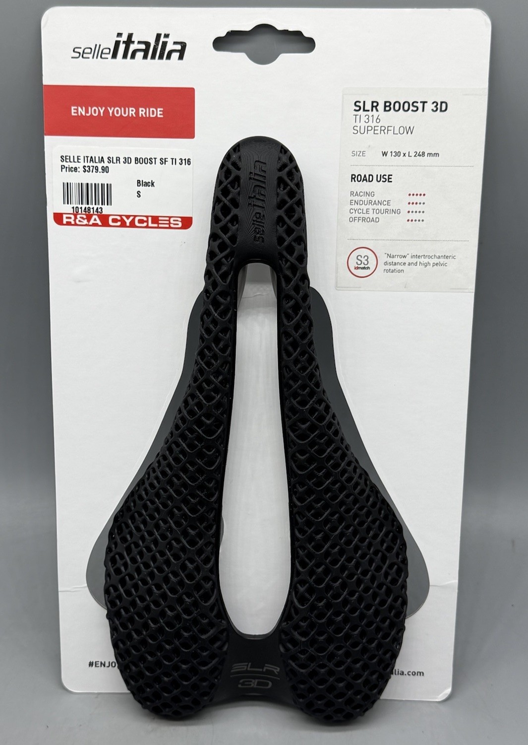 SELLE ITALIA SLR BOOST 3D TI 316 SUPERFLOW SADDLE, 248 x 130mm