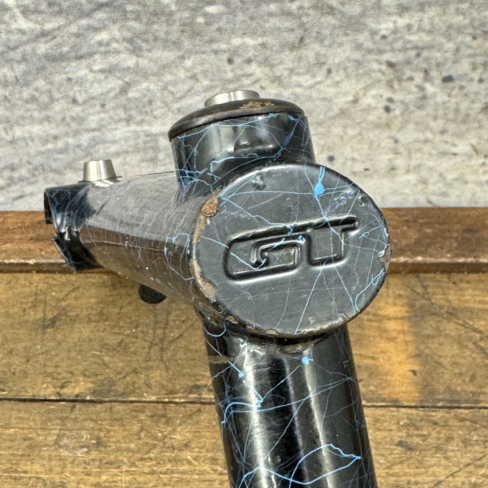 Vintage GT Quill Stem Blue Crackle Splatter 25.4 Quill 25.4 Clamp 80s MTB Cafe