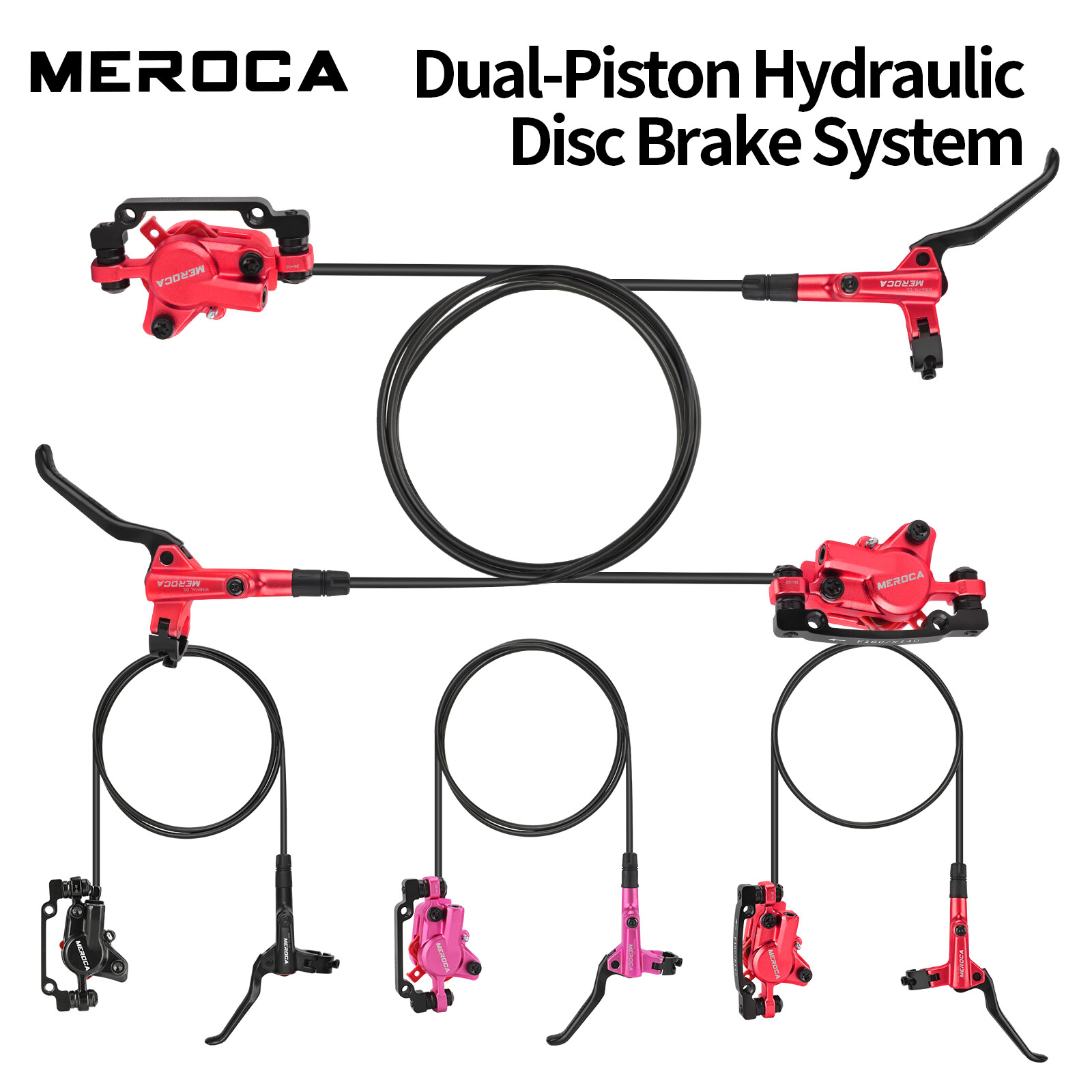 MEROCA MTB Bike Hydraulic Disc Brake 2-Piston Front/Rear 800/1400mm +160mm Rotor