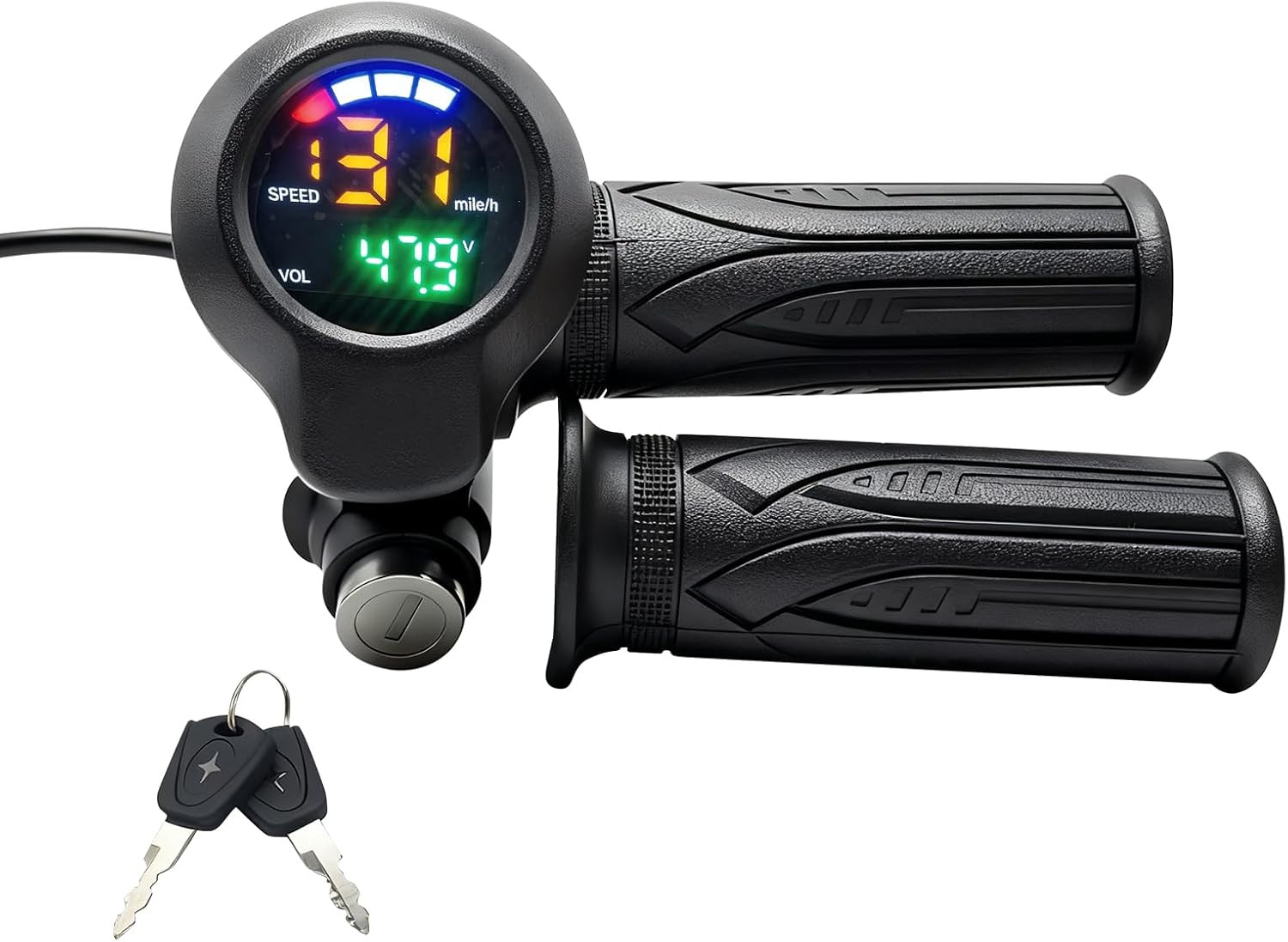 48V Ebike Throttle with Colored LCD Display, Key Lock 6 Pin Full Twist Throttle