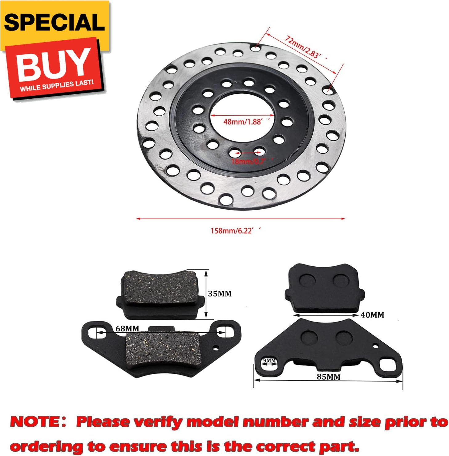 158mm/6.22″ Rear Front Brake Disk Rotor+Brake Pad for 50cc 70cc 90cc 110cc 125cc