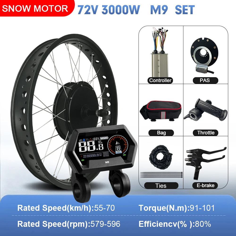 72V 3000W 20 24 26×4.0» Snow Ebike Fat Tire Rear Rotate Hub Motor Dropout 170mm