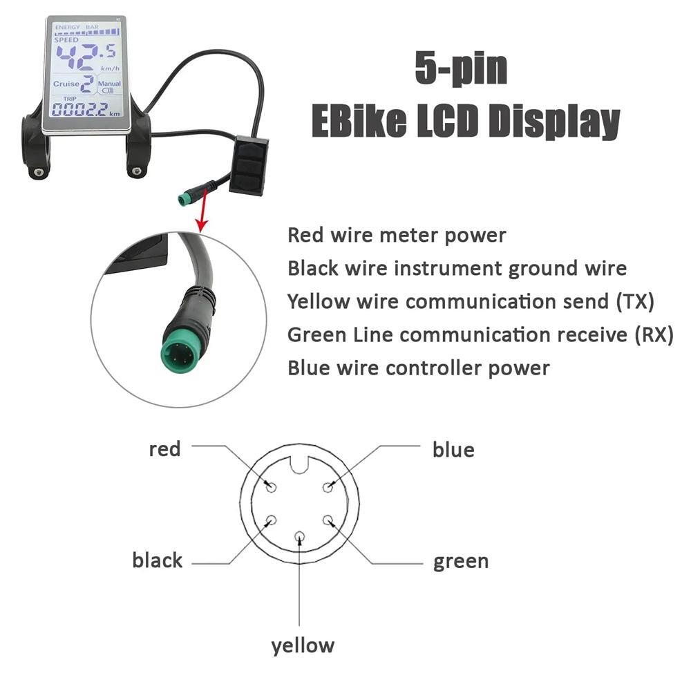 Ebike 24V 36V 48V 60V M5 LCD Display Speed Power Meter Control Panel 5 Pin SM/WP