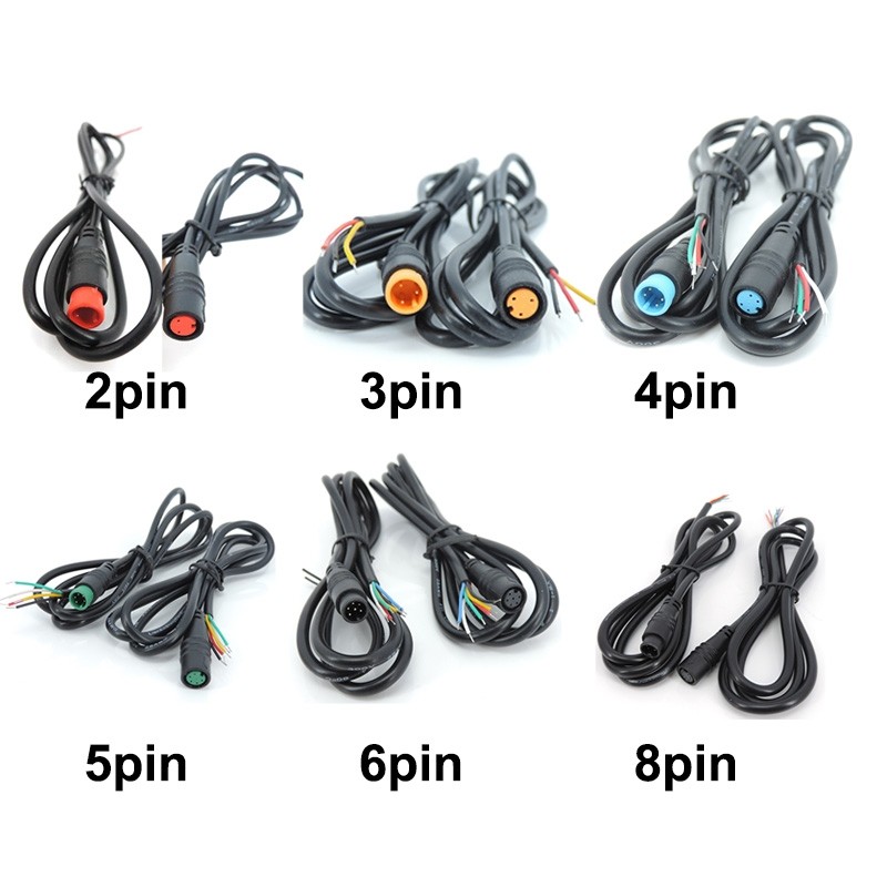 9mm M8 waterproof 2 3 4 5 6 8 Pin Electric Bicycle Plug Cable Sensor Ebike 1m