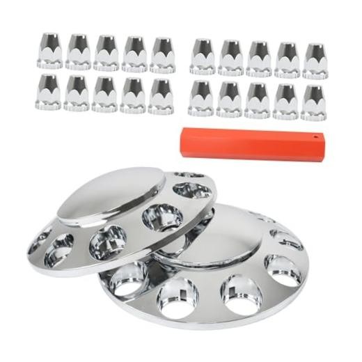 2 Chrome Front Hub Axle Cover Center Caps with 33mm Lug Nut Covers Replacement