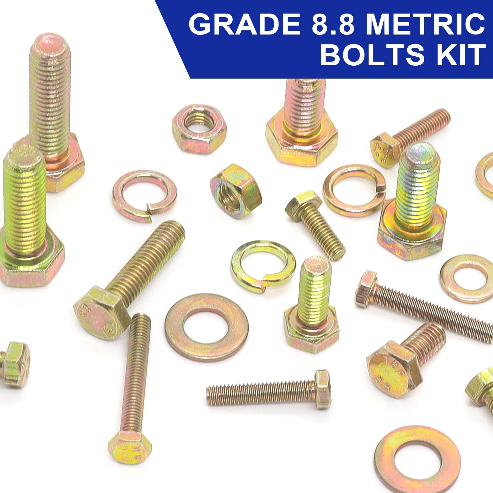 919 Pcs Grade 8.8 Metric Bolt Assortment, M4 M5 M6 M8 M4, M5, M6, M8, Yellow