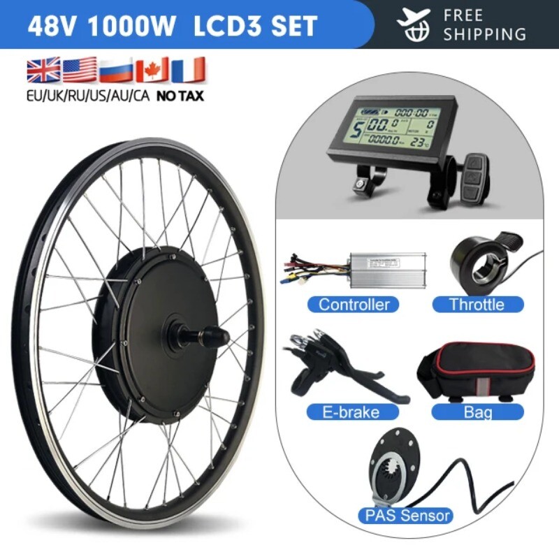 48V 1000W MTB E-Bike Conversion Kit Brushless Gearless Rear Rotate Hub Motor