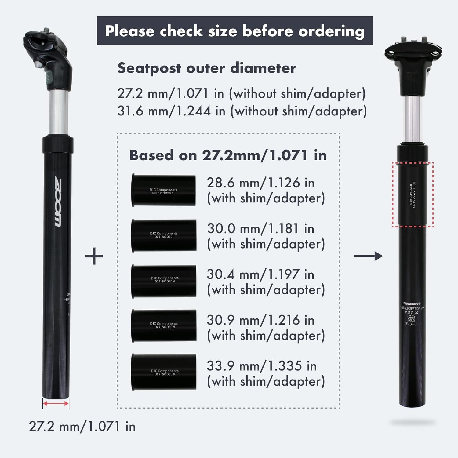 DJC Bike Suspension Seatpost Shock Absorber Damper Post 27.2 30.9 31.6 mm, Li…