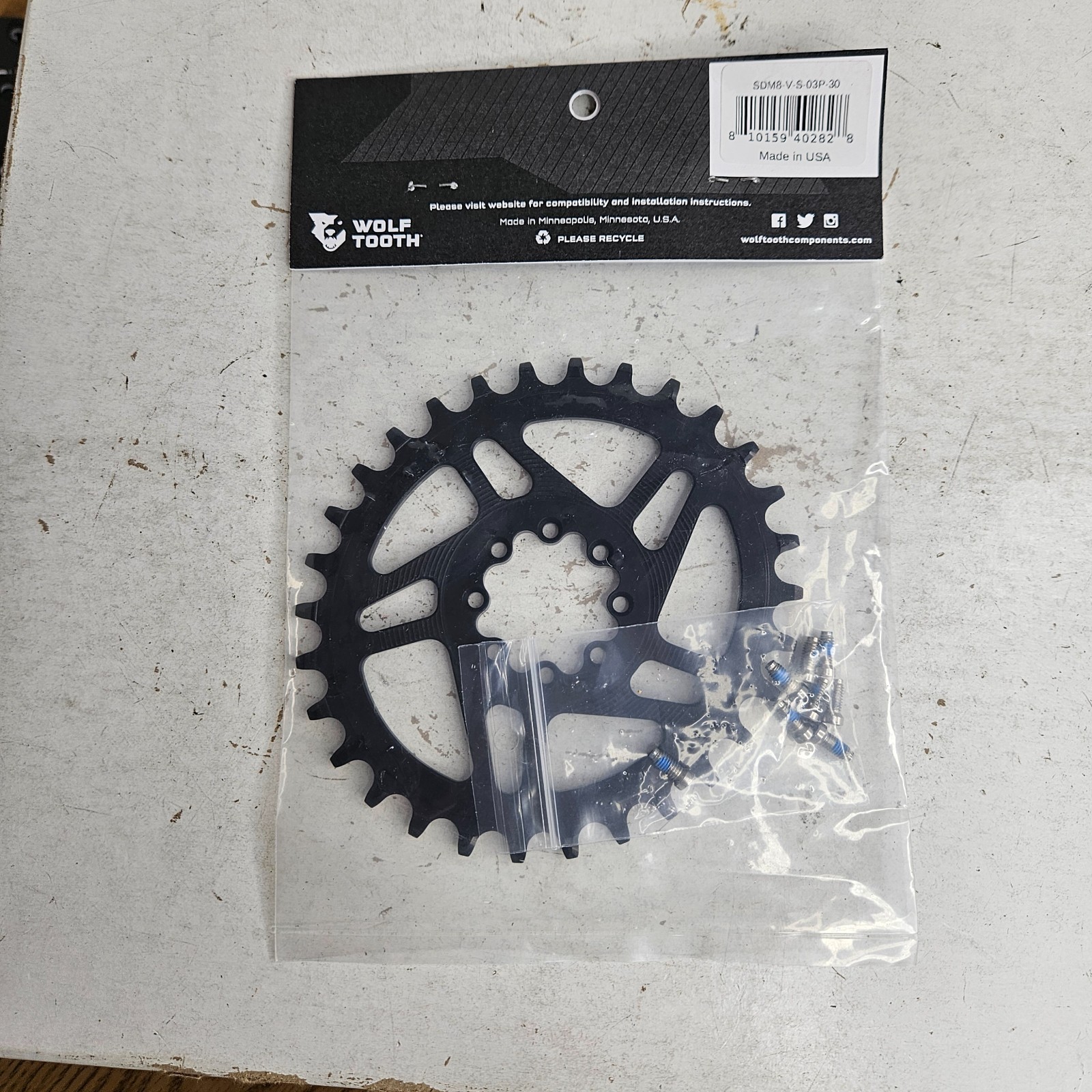 Wolf Tooth Drop-Stop ST 30T 3mm Offset Aluminum Chainring for 8-Bolt MTB Cranks