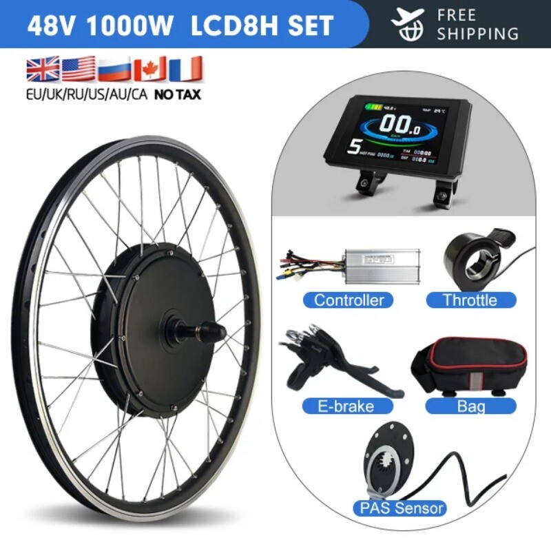 48V 1000W MTB E-Bike Conversion Kit Brushless Gearless Rear Rotate Hub Motor