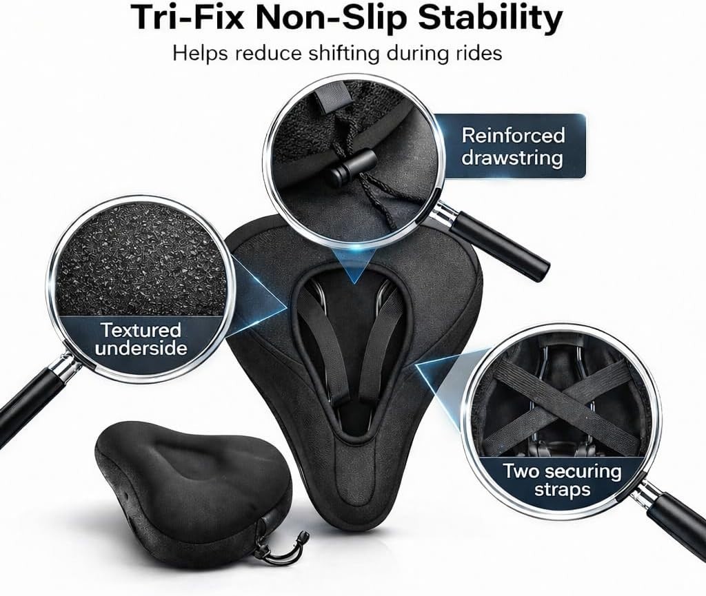 Ultimate Wide Gel Bike Seat Cushion – Soft Cover with Waterproof Case Included