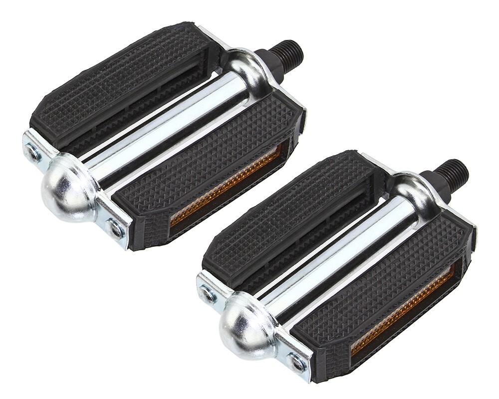 ALTA 1/2″ CHROME/BLACK VINTAGE SCHWINN STYLE BLOCK PEDALS, CRUISER LOWRIDER BIKE