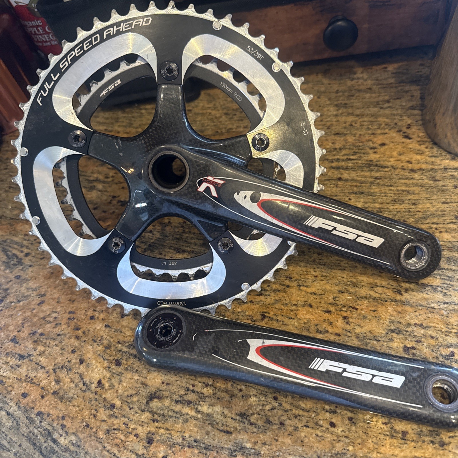 FSA K FORCE LIGHT CARBON CRANKSET 172.5MM TRIPLE 53/39 TOOTH