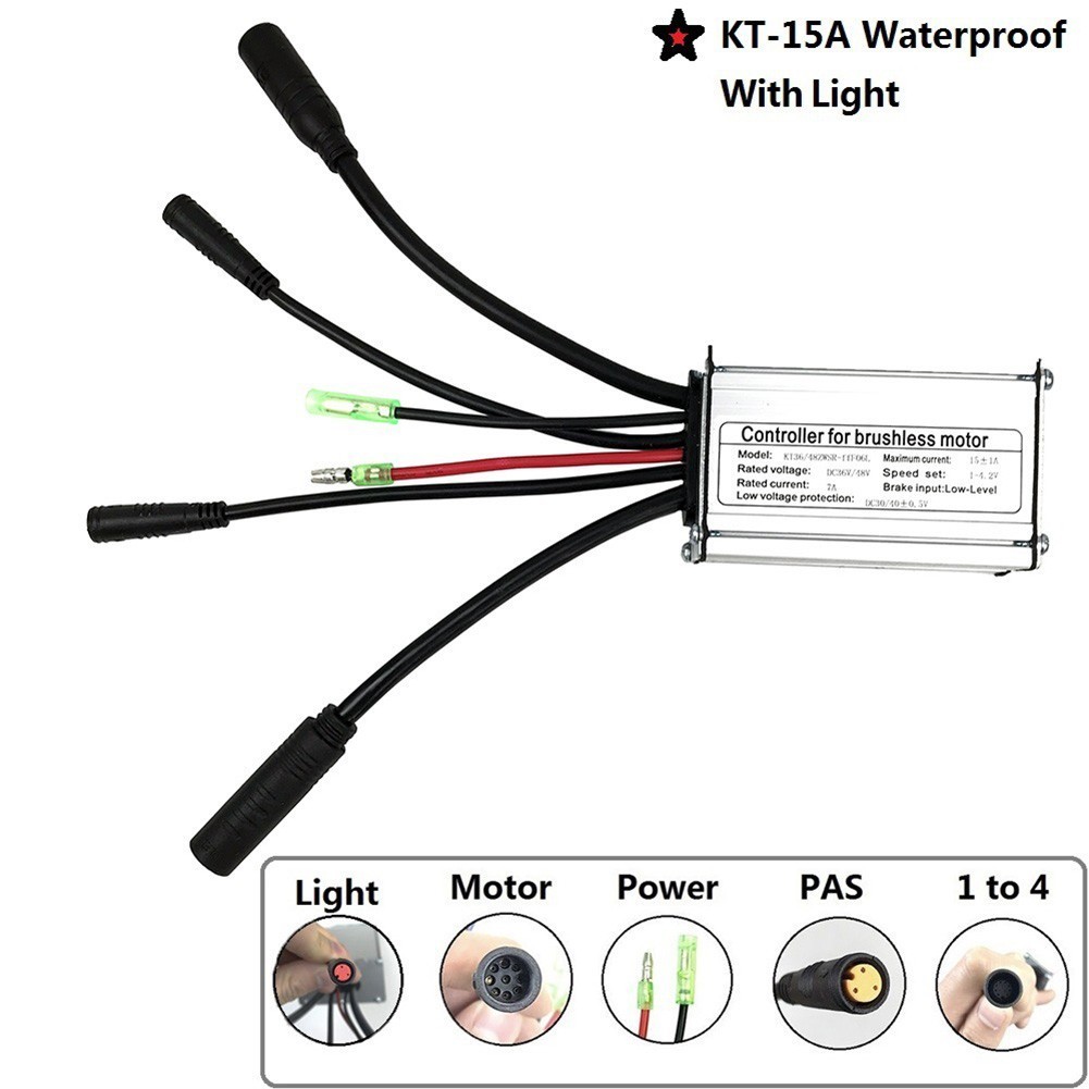 36/48V KT15A Ebike Waterproof Controller With Lightline For 250W Brushless Motor