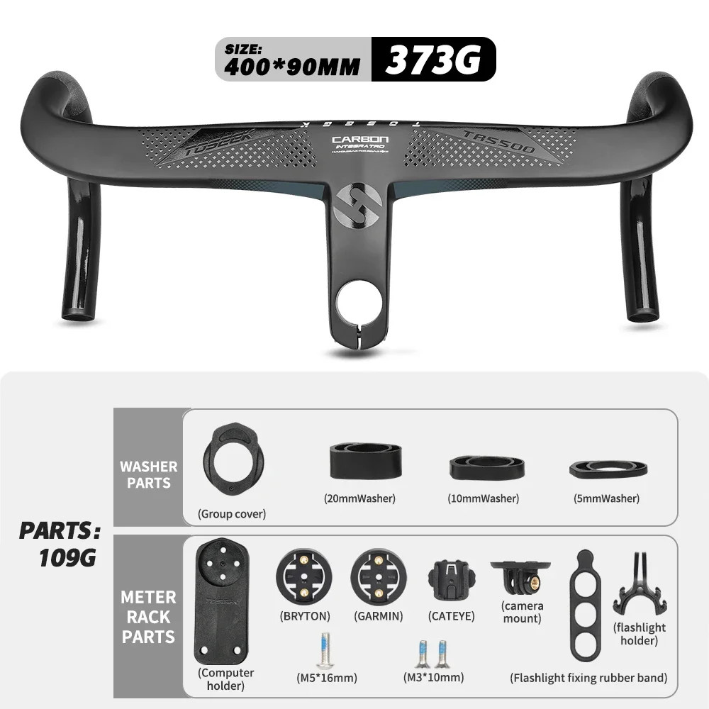 Bicycle Drop Bar Carbon Integrated Handlebar 28.6mm with Bike Computer Holder