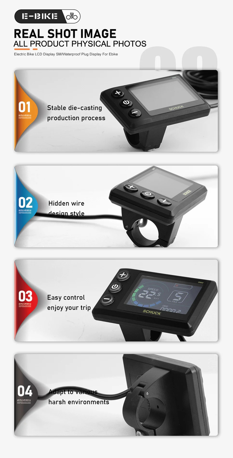 E-bike Display LCD S869 24V/36V/48V/52V/60V/72V SM/Waterproof Plug Display