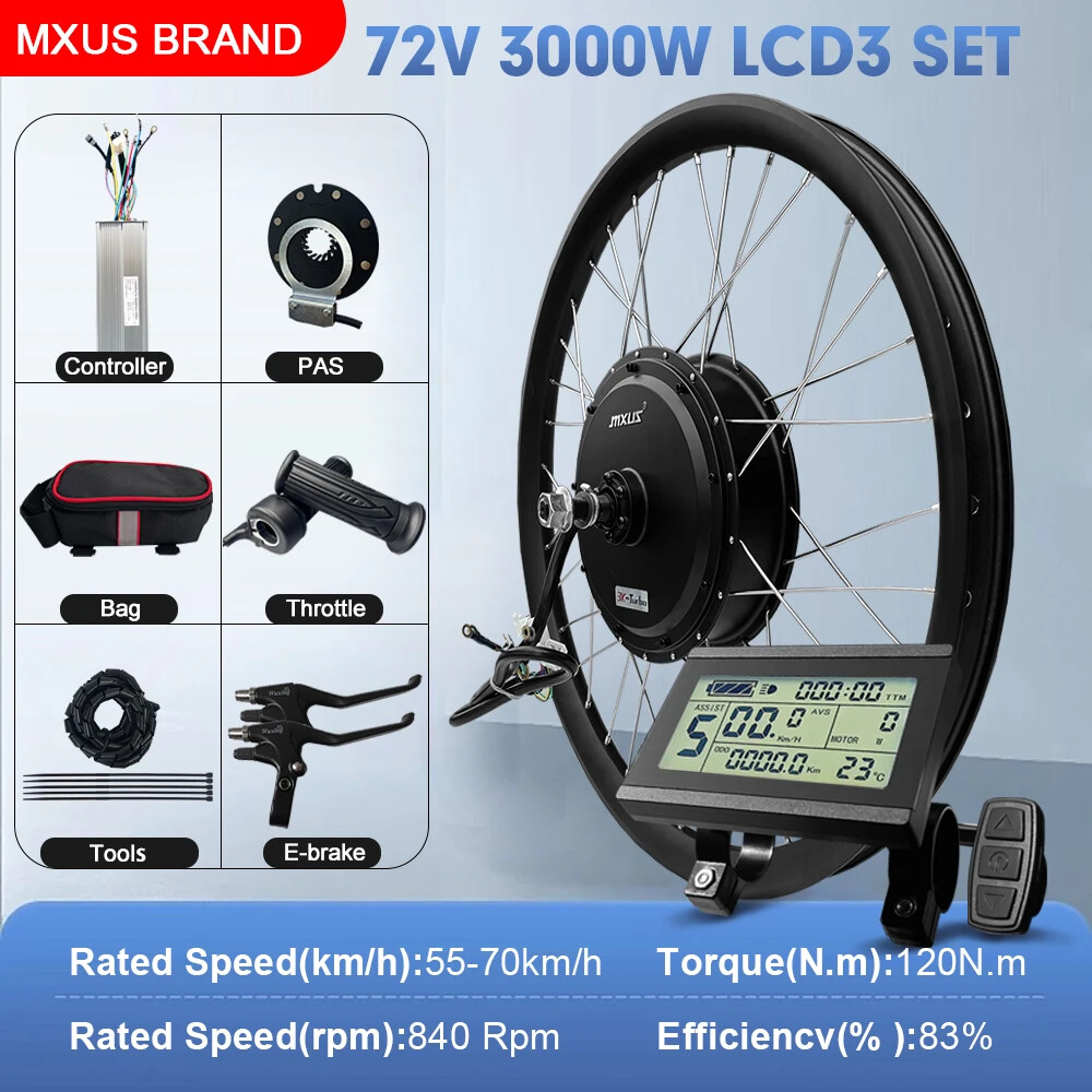 Mountain Electric Bike 72V 3000W Brushless Rear Hub Motor Wheel 20-29Inch 700C