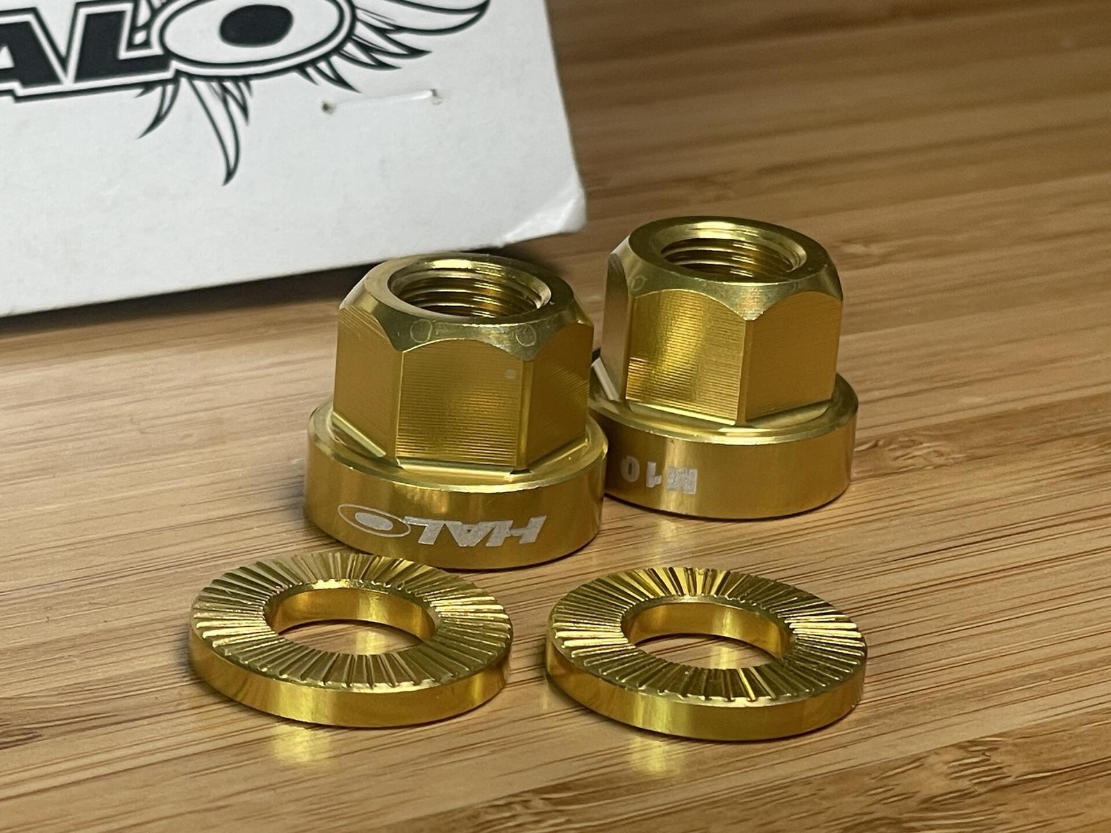 NOS Halo Alloy Axle Nuts M10 10mm Gold Anodized