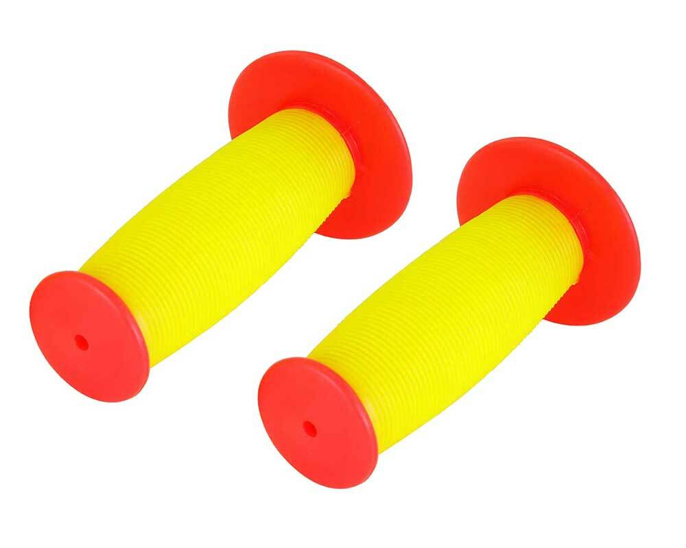 NEW! ABSOLUTE GENUINE 115MM LONG BICYCLE PVC MUSHROOM GRIP IN RED/YELLOW.