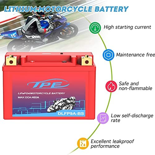 12V Lithium Motorcycle Battery YTX9A-BS 4AH 460CCA with Smart BMS & 9A-4AH-RED