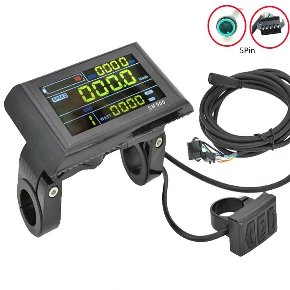 E-Bike SW900 LCD Display 24V/36V/48V/60V LCD Meter Panel Display SM/WP Plug