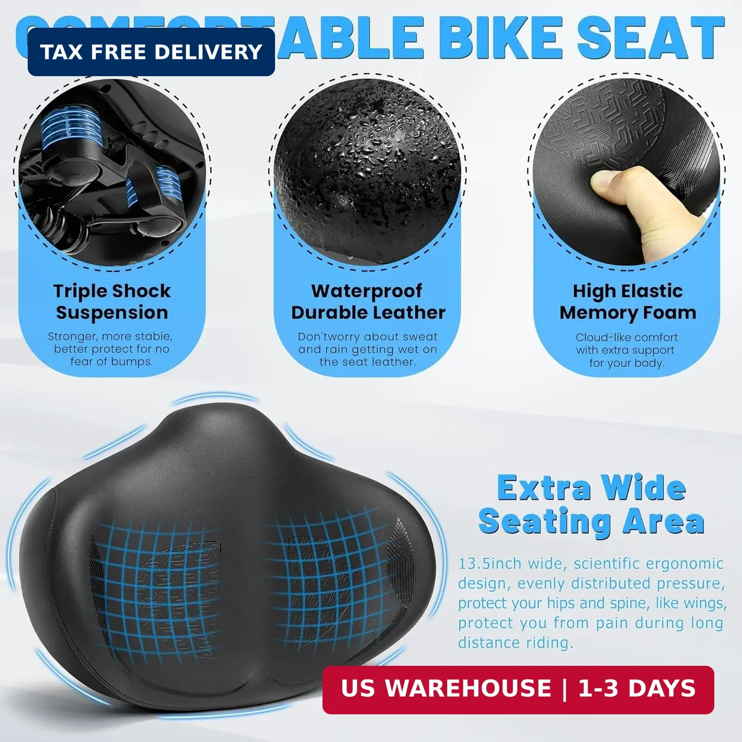 CDYWD Noseless Oversized Bike Seat for Men Women Comfort, Extra Wide Padded Bicy