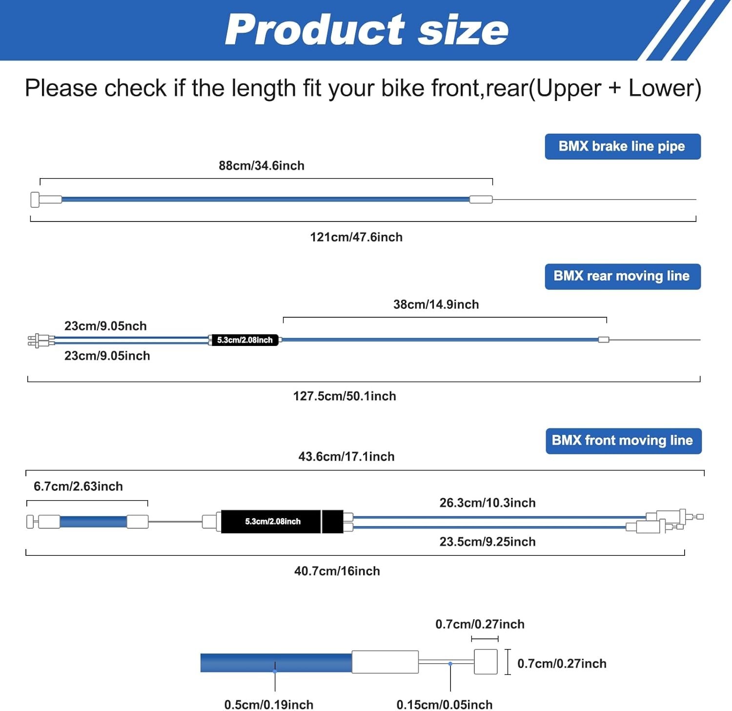 BMX Bike Gyro Brake Cables Kit – 1 Set Front + As shown in the figure, blue