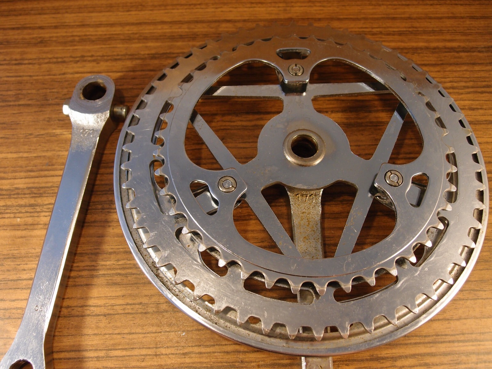 1980’s steel touring double crankset made in France 32/52 T 171 mm
