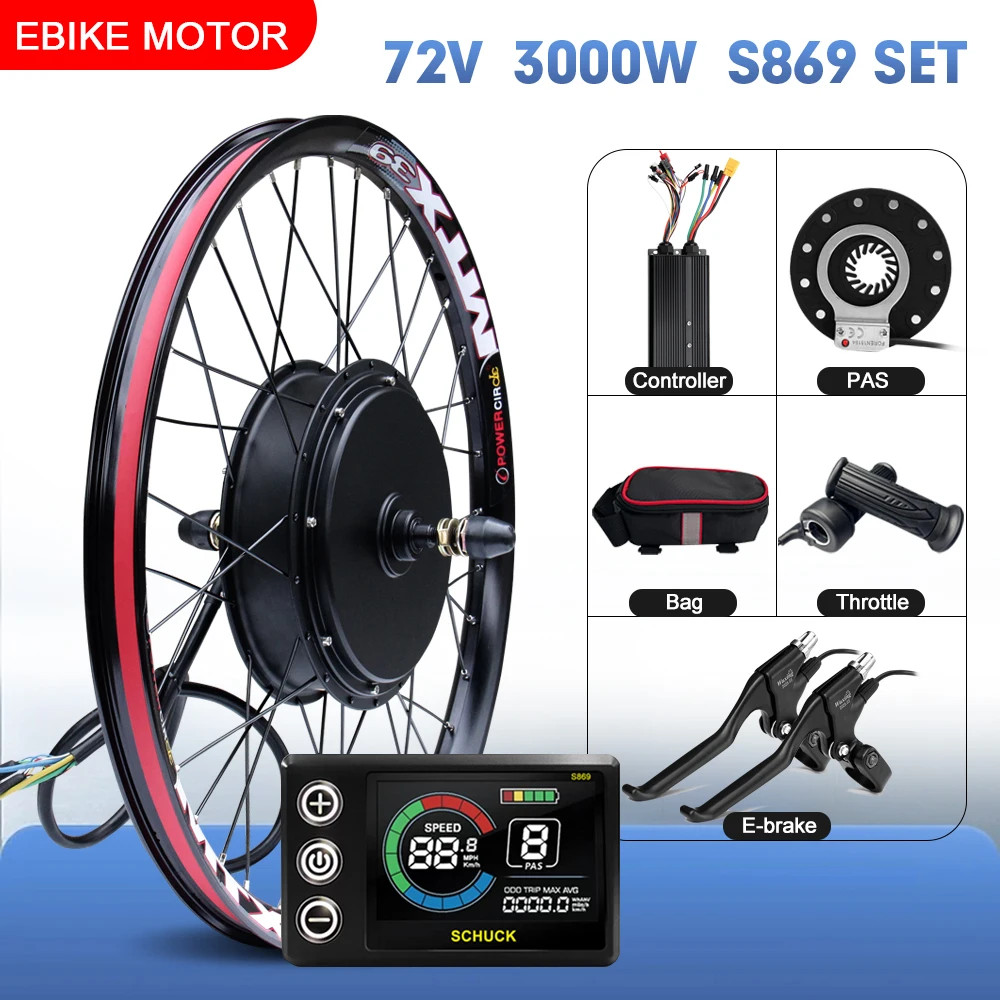 MTX Ebike Kit 72V 3000W 105kmh Max Speed 20-29inch Brushless Rear Hub Motor