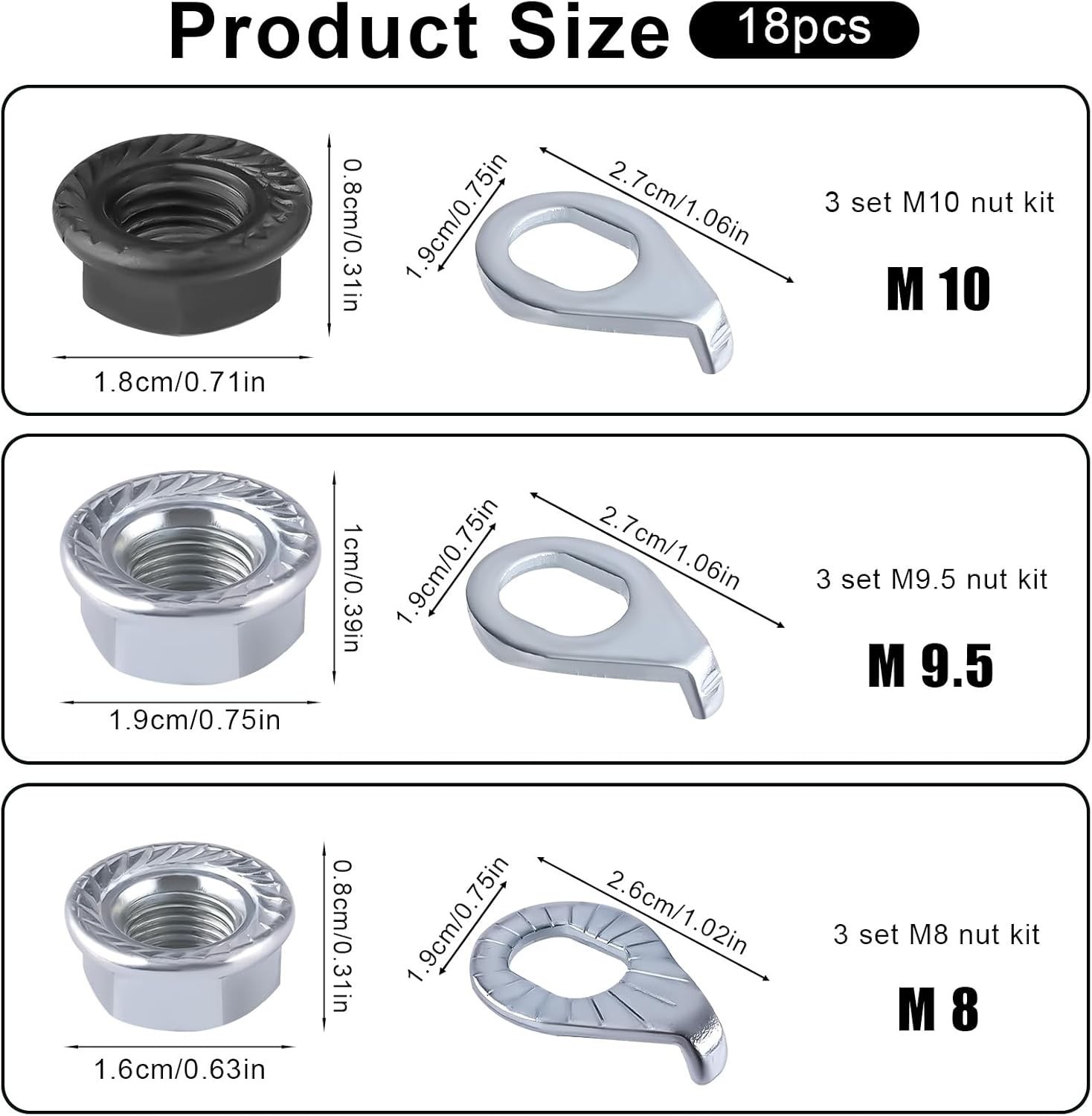 Bike Wheel Axle Nut and Bicycle Hub Safety Washer Kit, Flanged Nuts Parts Acc…