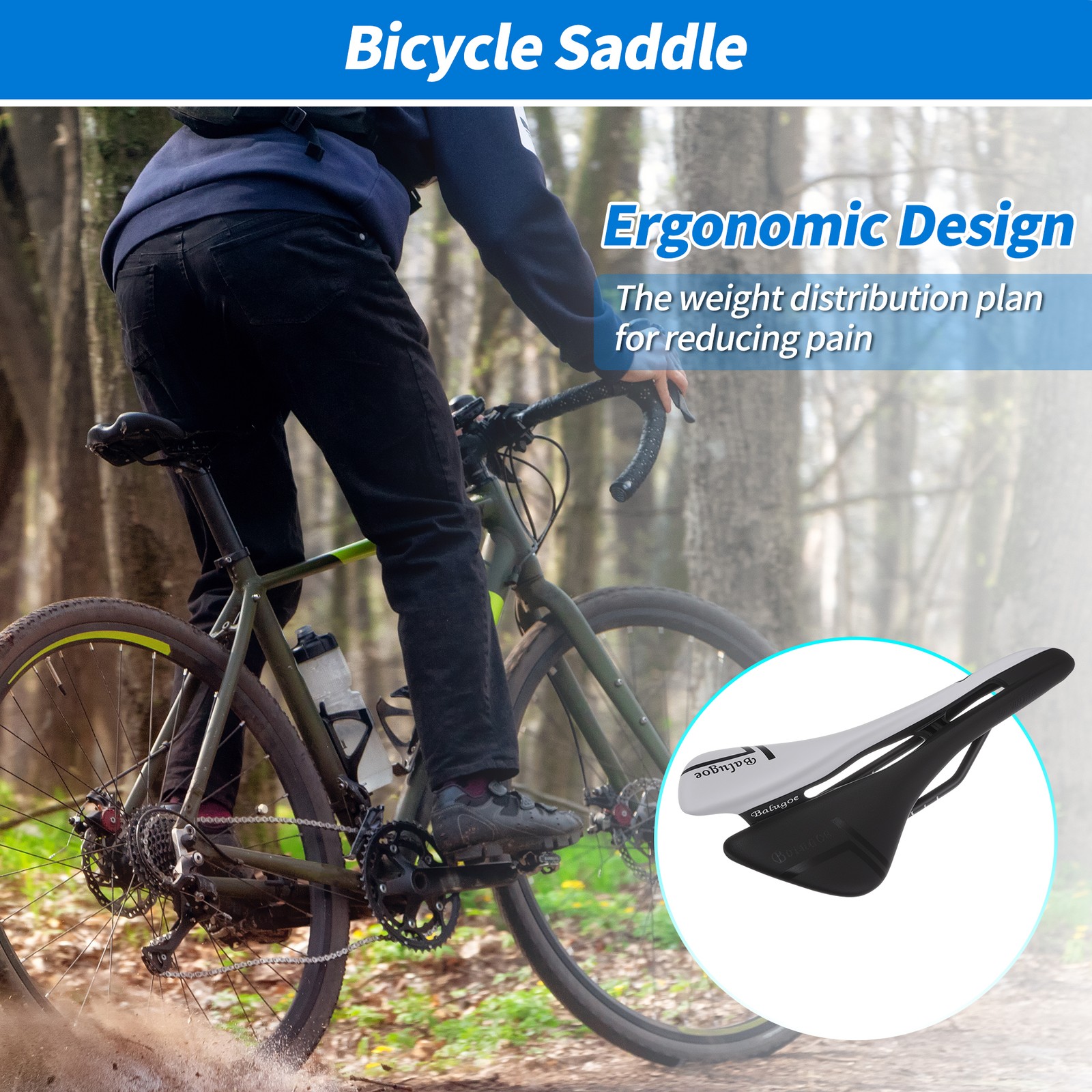 Bike Seat Cushion for Men Women EV Nylon Fiber Waterproof Saddle (Black & White)