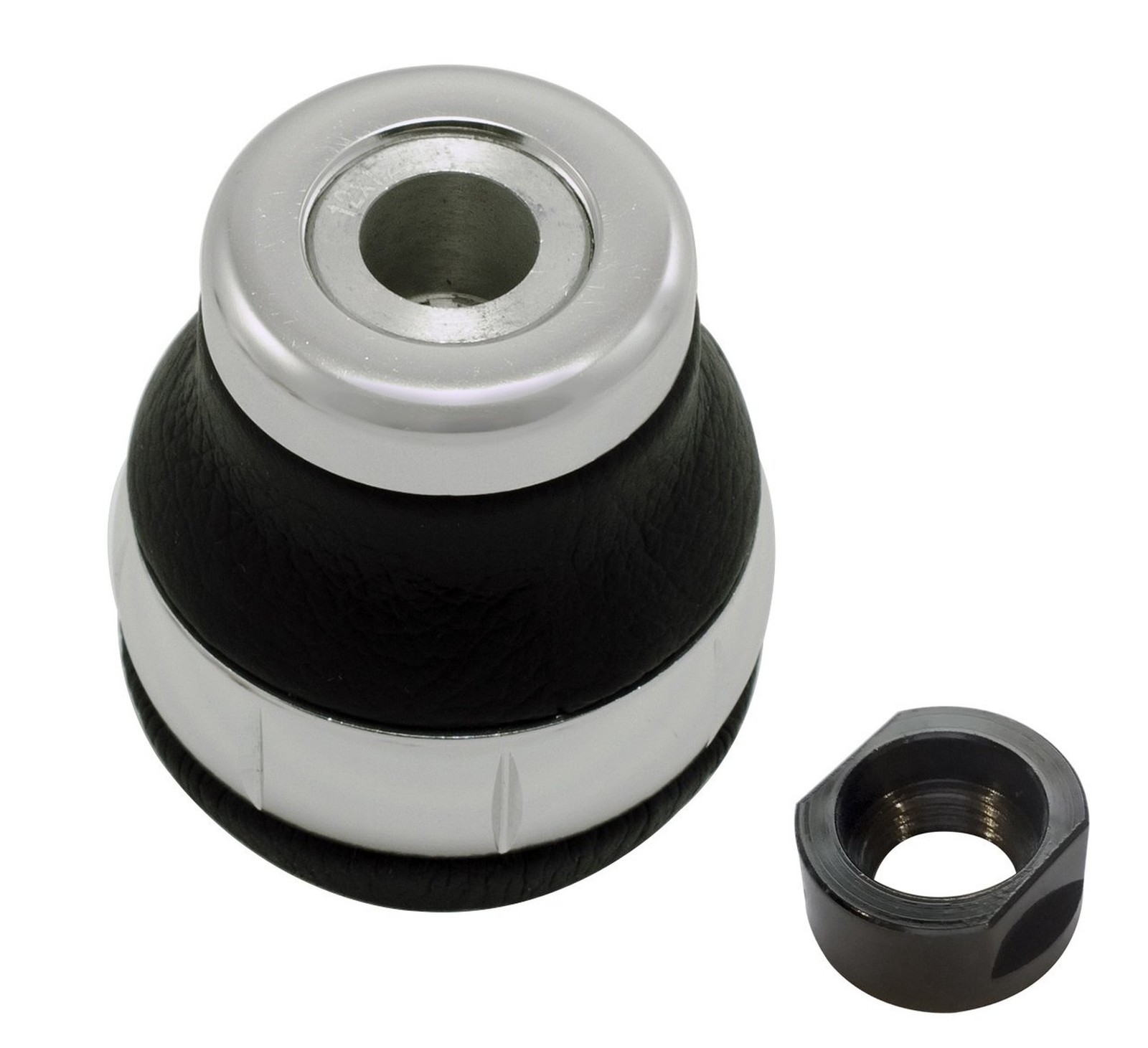 12×1.25mm Threaded 5 Speed BLACK LEATHER and SILVER Billet Aluminum ROUND Bal…