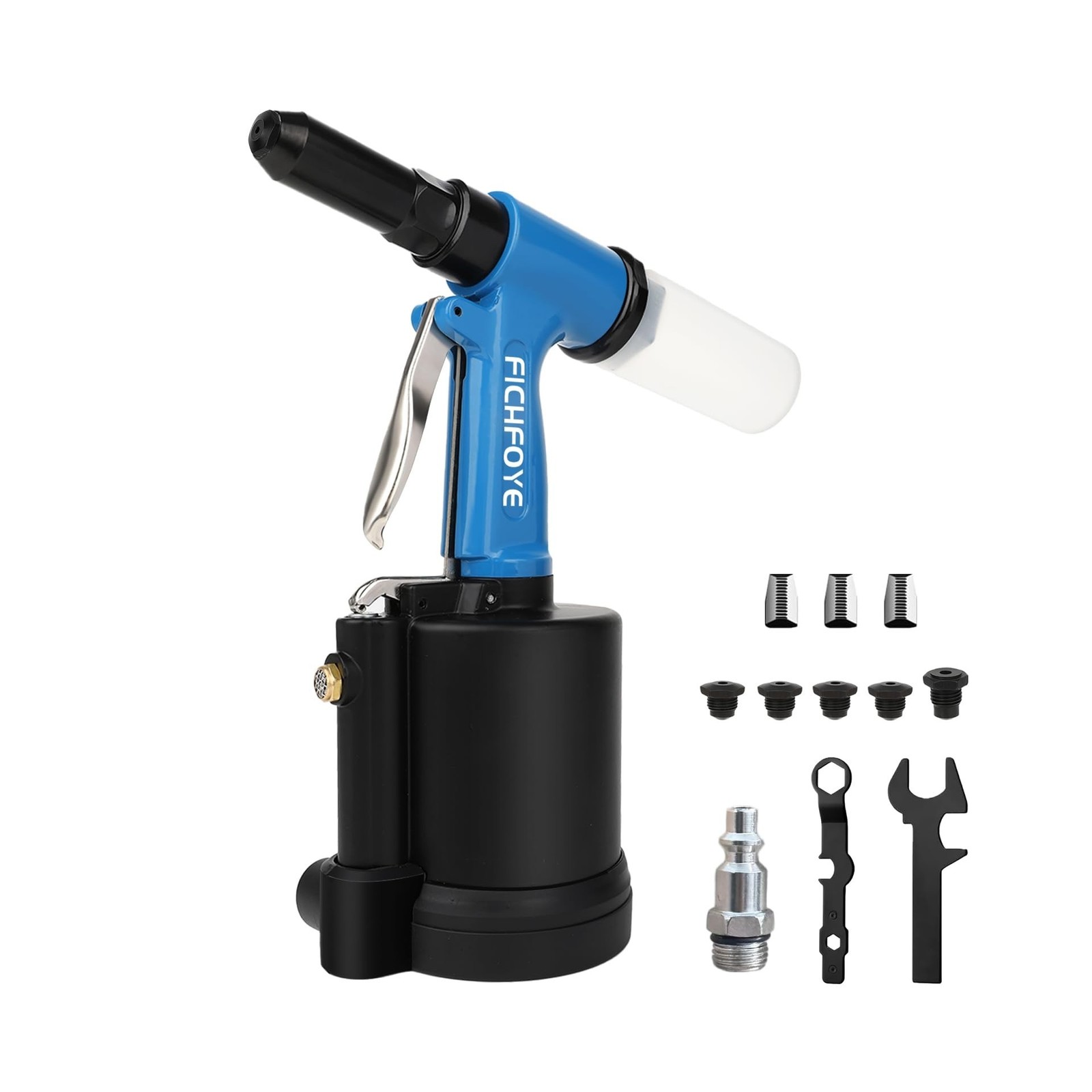 Heavy Duty Pneumatic Rivet Gun with 3/32″, 1/8″, 5/32″, 3/16″, 1/4″ Rivet Hea…