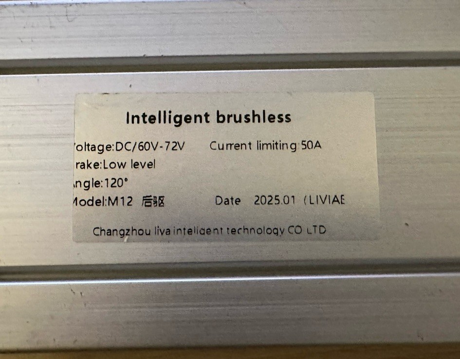 Intelligent Brushless DC 60V-72V 50A Brake Low Level Model M12 Angle 120