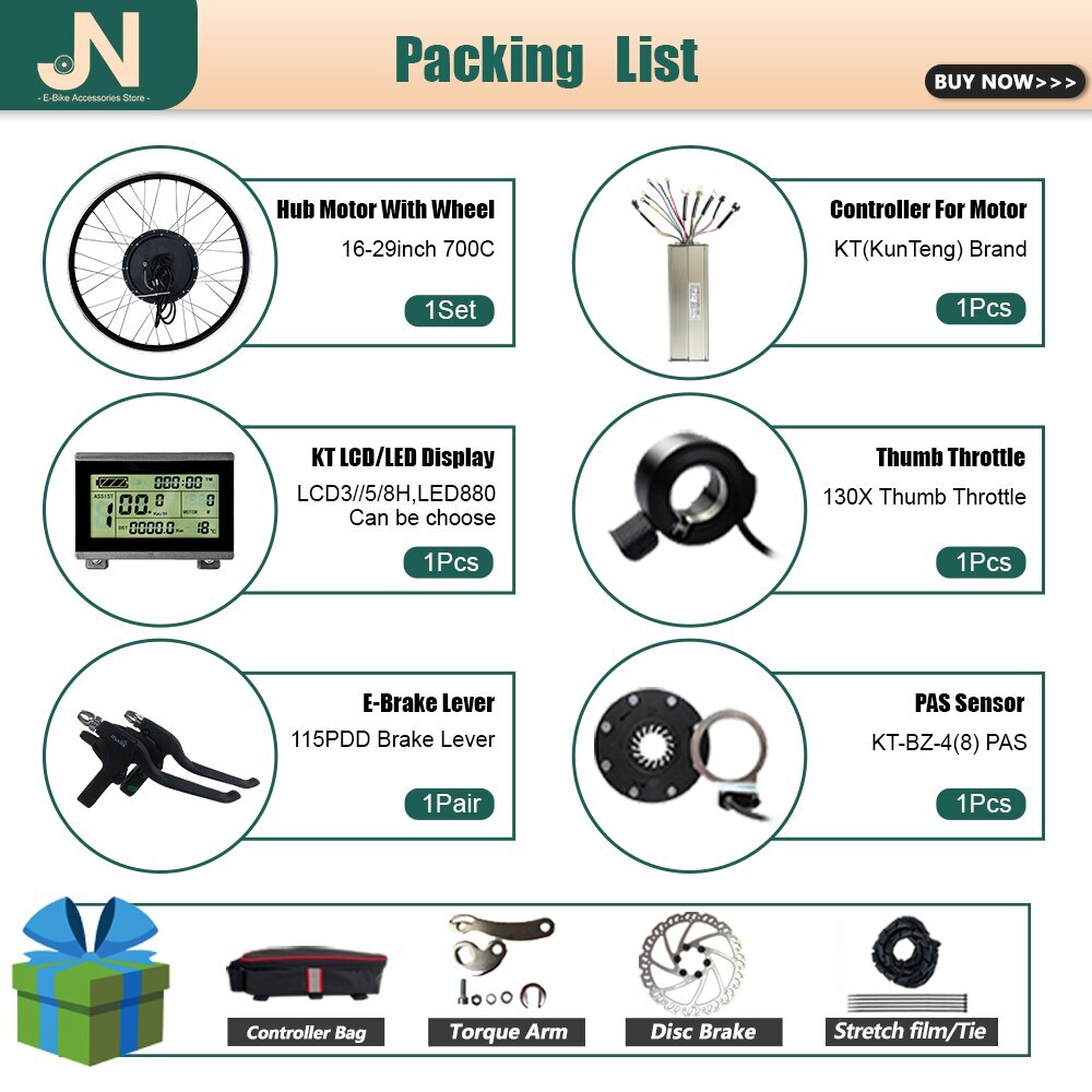48V 2000W Electric Bike Brushless Non-Gear Front/Rear Motor Conversion Kit