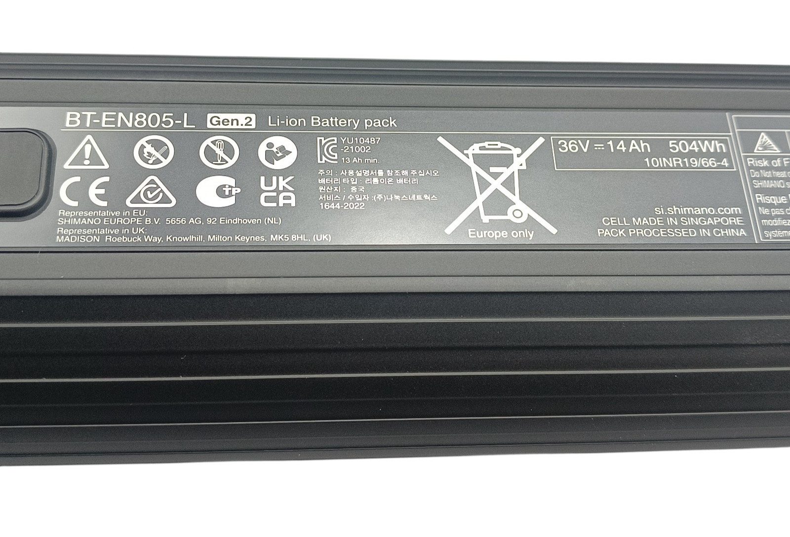 Shimano Steps BT-EN805-L E-Bike Battery Intern EP6 EP8 504 WH Frame down Pipe –