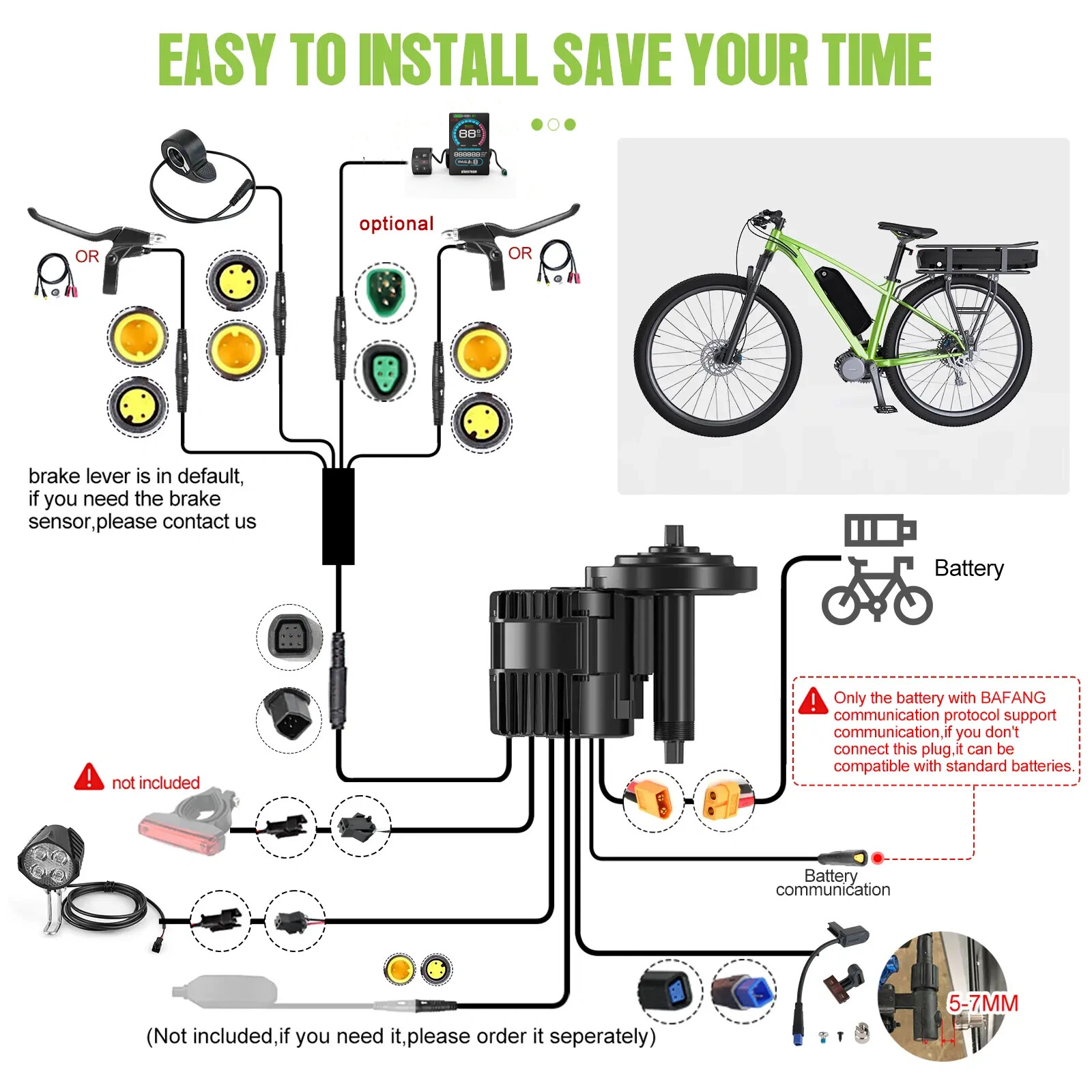 36V/48V/500/750W Bafang Mid Drive Motor 68-73MM DIY Ebike Conversion Kits USA
