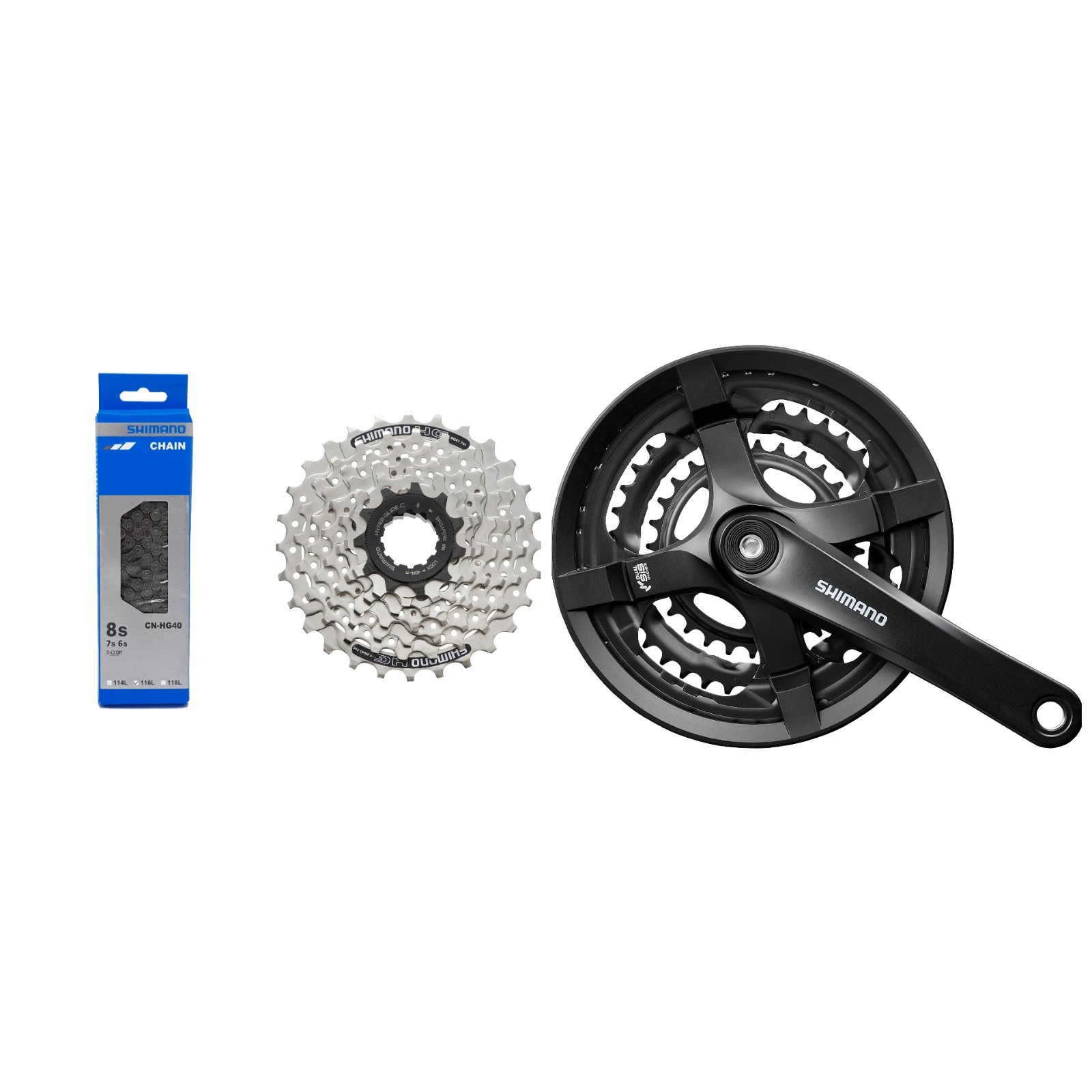 Shimano Wear Set HG40 Chain Wish Crank FC-TY501 Black Cassette Wreath